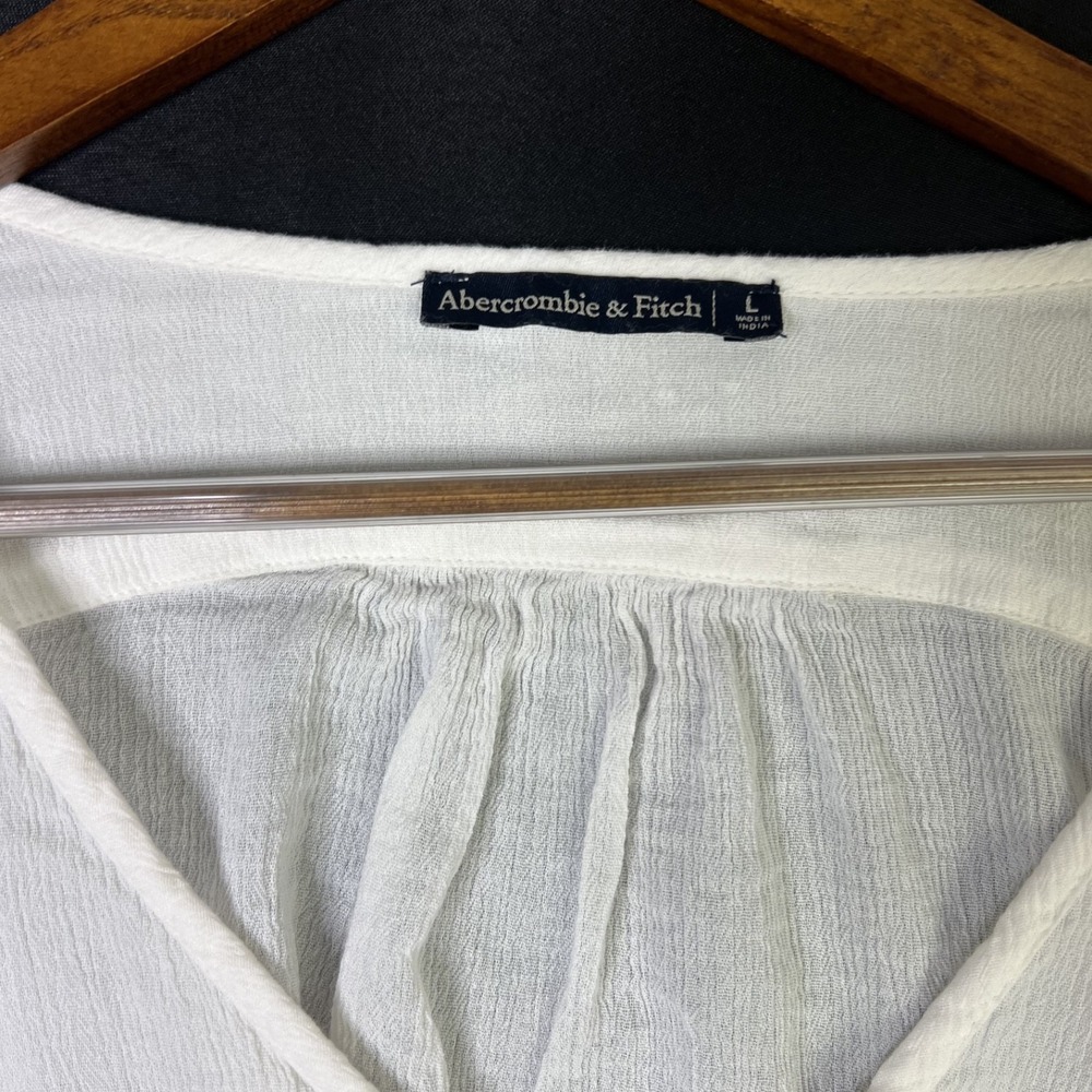 Abercrombie & Fitch‎ Tunic Top White Boho Lagenlook V Neck Button Blouse Size L - Picture 4 of 8